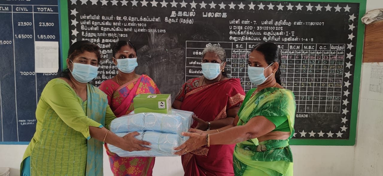 Mask distributed at Govt Elementary School, Irugur.